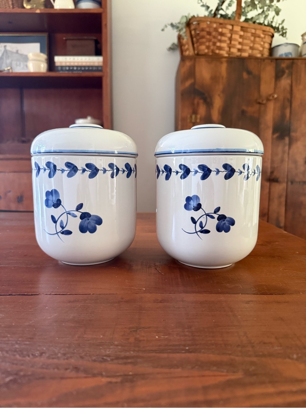 Blue Floral Ceramic Kitchen Canisters R.B Bernarda - Set of 2